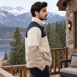 Modern Design Suitable For Casual Wear Travel Walking Men <b>Sherpa</b> <b>Fleece</b> Jacket Soft Plush <b>Fleece</b> Material Warm Comfortable Fit - Product Image 3