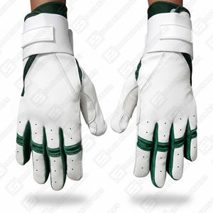 Nouveauté : Gants de frappeur de baseball professionnels en cuir, souples, antidérapants, durables, blancs avec garnitures vert foncé, ambidextres, légers - Product Image 2