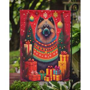 Drapeau de jardin de Noël de vacances Keeshond multicolore Boîte aux lettres artistique Bannière de cour décorative pour patio et parterres de fleurs - Product Image 3