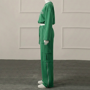 Women's High Street Style Solid Vintage Embroidered Custom Logo Plus Size Breathable 100% Cotton Fleece Hooded Zipper Button - Product Image 3