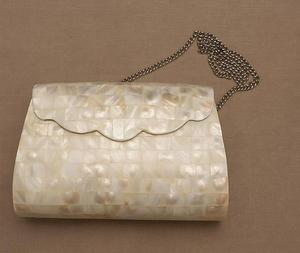 Bolso de mano de nácar vintage antiguo para boda, tipo sobre, bandolera, de aluminio chapado en oro pulido, blanco beige - Product Image 4