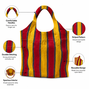 Recycled Nylon Fabric Tote <b>Bag</b> Reusable Eco Friendly Shopping <b>Bag</b> Striped Grocery Carry <b>Bag</b> for Daily Use and Retail - Product Image 6