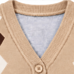 Cardigan en tricot pour homme, beige, motif argyle, col en V, 100% polyester, motif diamant, boutons sur le devant, manches longues, classique, décontracté - Product Image 5