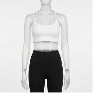 2 Piece Yoga Set White Crop <b>Top</b> Black High Waist Leggings Seamless Solid Spandex Polyester Breathable Sportswear - Product Image 1