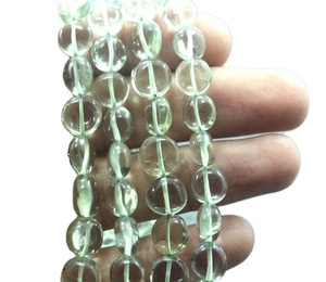 Pierres précieuses d'améthyste verte longue 10 pouces, perles lisses en forme de pièce de monnaie, fabrication de bijoux, collier de bricolage - Product Image 1