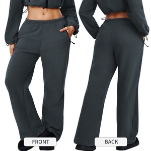 Pantalon de sport décontracté taille haute brossé pour femme, coupe droite ample amincissante, idéal pour la course en extérieur – Collection Automne Hiver - Product Image 1