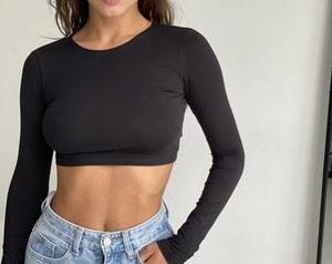 <b>Feather</b> Trim Womens <b>Crop</b> Tee Women Full Sleeve Soft Breathable Detail Casual Fashion - Product Image 2