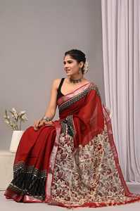 Sari en coton et lin de qualité supérieure à motifs imprimés pour femmes, doux, respirant, vêtement traditionnel indien, sari en coton et lin pour femmes - Product Image 2