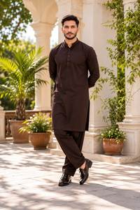 <b>Men's</b> Traditional Brown Cotton <b>Kurta</b> Salwar Suit Ankle-Length Regular Fit Casual Wear India Pakistan Style All Seasons - Product Image 2