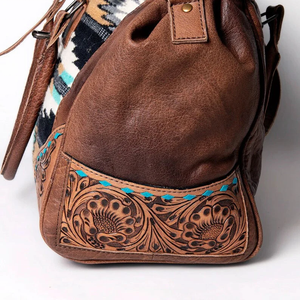 Duffel de cuero occidental Duffel de cuero genuino Aztec Southwest Weekender Duffle Weekender Duffel de viaje Duffel de cuero - Product Image 3