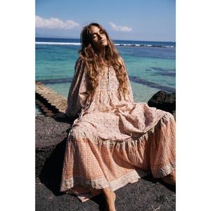 Robe d'été ample en coton tricoté à manches bouffantes, style ethnique bohème, longueur ras du sol, pour femme, écologique - Product Image 1