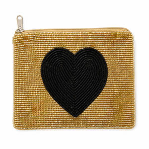Porte-monnaie de luxe fait main en perles de verre noires en forme de cœur, portefeuille minimaliste à fermeture éclair, cadeau tendance, vente en gros OEM ODM - Product Image 1