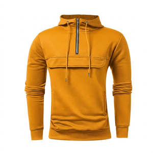 เสื้อฮู้ดซิปหนึ่งในสี่สีเขียวอมฟ้าสำหรับผู้ชาย ทรงเข้ารูป ผ้าถัก สวมใส่สบาย สีพื้น แขนยาว มีกระเป๋าหน้า เหมาะสำหรับใส่ในฤดูใบไม้ร่วง - Product Image 2