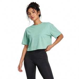 Camiseta Corta Verde Menta para Mujer, Cuello Redondo, Manga Corta, Color Sólido, 100% Algodón Jersey, Ropa Casual de Primavera/Verano - Product Image 2