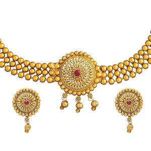 Gold Plated Imitation Pearl Choker Necklace Earring Set Ethnic Wedding & Party <b>Jewelry</b> for Women - Product Image 4