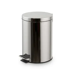 Stainless Steel Pedal Waste <b>Bin</b> with Lid Silver Round Dustbin for Home Office Bathroom Kitchen Hotel Commercial Use - Product Image 4