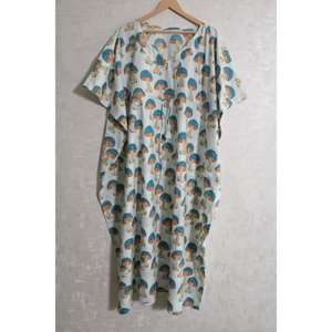 Caftán de Algodón Estilo Boho Hecho a Mano, Estampado Floral, Ecológico, Ropa de Playa Natural para Verano, Vestido Maxi para Mujer, Manga Murciélago, Cuello en V - Product Image 2