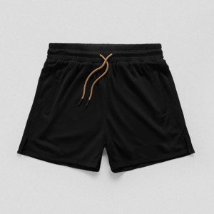 Shorts tricotés noirs unis pour hommes, taille mi-haute élastique, séchage rapide, style urbain, 100 % coton, pour garçons - Product Image 1
