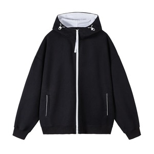Men's Hooded Zip-Up Sweatshirt Solid Color Knitted Casual Autumn Wear Oversized Fit Regular Sleeve Length 2027 - Product Image 3
