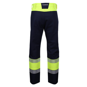 กางเกงช่าง OEM Hi Vis แบบสะท้อนแสง น้ำหนัก 13.75 ออนซ์ กางเกงยีนส์เดนิมหนา เอวกลาง ทรงจ็อกเกอร์ ไซส์ใหญ่ ป้องกันไฟฟ้าสถิตย์ มองเห็นได้ชัดเจน สำหรับผู้ชาย - Product Image 4
