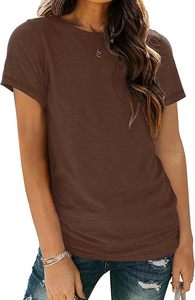 T-shirt décontracté en jersey de coton à col rond et manches courtes pour femme, coupe classique, couleur unie, respirant, toutes saisons - Product Image 2