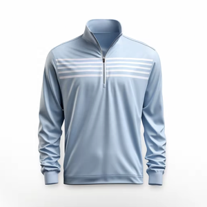 Pull-over de golf unisexe blanc à col zippé, manches longues, couleur unie, fermeture éclair, style décontracté en tissu tricoté respirant - Product Image 5