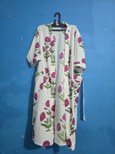 Robe Kimono Florale Romantique en Coton pour Demoiselle d'Honneur, Spa, Col en V, Longueur Complète, Douce, Absorbante, Séchage Rapide, Coupe Décontractée, Printemps - Product Image 2