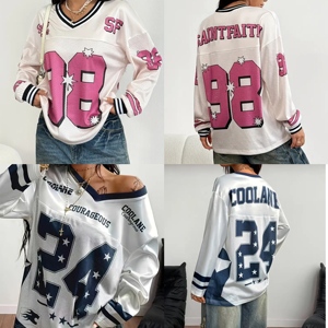 Jersey de Fútbol Americano Unisex Azul Cielo con Cuello en V y Ribete Negro, Personalizable con Nombre de Equipo, Transpirable, Impermeable y Resistente al Viento - Product Image 1
