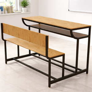 Mesa de Bar Comercial con Banco con Respaldo, Estructura Metálica, Acabado en Madera, Muebles Altos para Comedor o Sala de Capacitación - Product Image 6