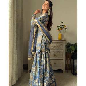 Ropa de fiesta de mujer de diseñador Top Bottom Fancy Dupatta Set - Product Image 4