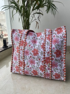 Bolso Tote de Algodón a Rayas Azules y Blancas con Estampado Floral para Mujer, con Cierre de Cremallera Aislado, para Uso en Invierno y Primavera - Product Image 3