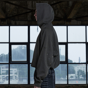 Sudadera con capucha personalizada para hombre, estilo urbano, con corte y costura, oversize, con cremallera, apliques y patchwork, efecto desgastado - Product Image 4