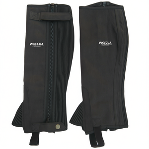 Custom Logo Design Synthetic Leather Men's Half <b>Chaps</b> with Zipper Closure Durable Equestrian Horse <b>Riding</b> Leg Protection - Product Image 2