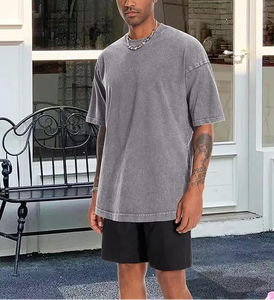 Custom Knitted Anti-Wrinkle Neck Washed Men's T-shirt <b>Drop</b> Shoulder Street Wear Oversize Heavyweight Cotton <b>Acid</b> Vintage Wash - Product Image 3