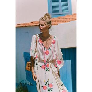 Vestido Maxi Casual Premium para Mujer, 100% Algodón, Moderno, Corte en A, Sexy, Cuello en V, Tirantes, Manga Larga, Tejido de Verano, Antiestático, para Playa - Product Image 2