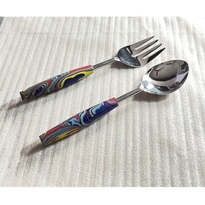 Stainless Steel <b>Salad</b> Spoon Fork Set With Stone Handle Kitchenware Mirror Polished <b>Salad</b> Server Long Handle Manual <b>Salad</b> <b>Tools</b> - Product Image 1