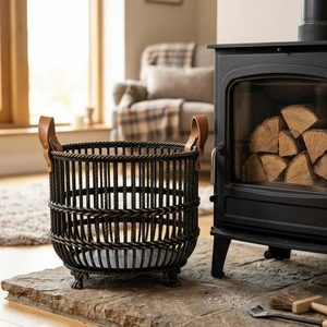 Cesta Grande Hecha a Mano de Alambre de Hierro de 46 cm, Negra con Acabado de Latón Antiguo, Diseño de Trenzado Vertical Rassi, para Decoración del Hogar y Uso en Garajes - Product Image 2