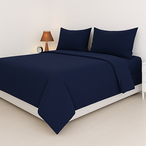 Premium 300 TC Cotton Bedsheet Midnight Blue Soft <b>Comfortable</b> Solid Bedding for Home Hotel Bulk Export Supply - Product Image 3