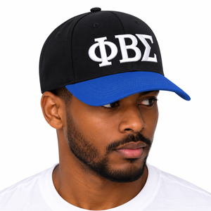 Gorra de Béisbol Phi Beta Sigma Negra y Azul Rey con Letras Griegas Bordadas en Blanco, Visera Curva, Gorro de Algodón Informal para Fraternidad - Product Image 1