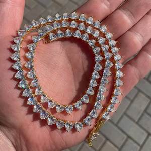 Collier chaîne tennis en moissanite taille cœur 5MM avec argent 925 plaqué or jaune, bijoux unisexes pour mariage et fête, pour les amoureux - Product Image 1