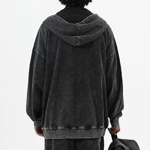 STELLAR Veste polaire zippée à capuche pour homme, confortable, respirante, écologique, en tissu éponge, coupe classique, couleur unie, effet délavé, pour l'automne - Product Image 1