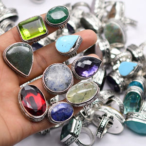 50 Anillos de Plata de Ley con Engaste de Bisel y Gema de Jaspe, Piedra Natural Facetada de Corte Ovalado, para Boda, Fiesta, Regalo - Product Image 1