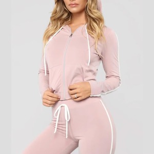 <b>Women's</b> Pink 2 Piece Hooded Sweatshirt Set Short Leggings Sporty Knitted Stretchy Streetwear Eco-Friendly 100% Cotton Workout - Product Image 2