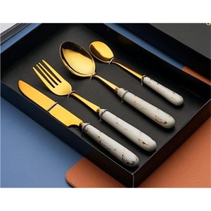 Juego de Cubiertos Modernos con Mango de Mármol Dorado, Juego de Cuchara, Tenedor y Cuchillo de Acero Inoxidable 18/10, Elegante Juego de Cubiertos para Cena o Boda - Product Image 6