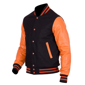Chaqueta Bomber Varsity de Béisbol para Hombre, Tallas Grandes, OEM, Primavera, Logotipo Bordado Personalizado, Tejido de Lana de Oveja, Transpirable, Cuero para Exteriores - Product Image 1