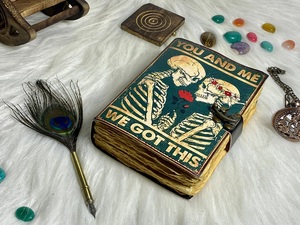 Skull Tarot Journal Gothic Grimoire <b>Book</b> of Spells Antique <b>Leather</b> Notebook Handmade Gift with 400 Pages - Product Image 3