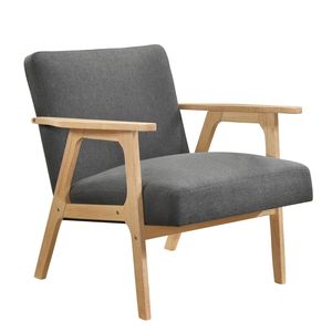 Poltrona Moderna Contemporanea in Tessuto Grigio Scuro, Struttura in Legno di Gomma Naturale, Arredamento Moderno per Soggiorno - Product Image 1