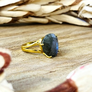 Unique Design Labradorite <b>Ring</b> Boho <b>Brass</b> <b>Rings</b> Women 18k Gold Plated Dainty Solitaire Statement Jewelry for Wholesale/OEM/ODM - Product Image 3