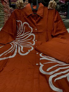 Orange Cotton <b>Kurti</b> With Floral Embroidery Loose Fit Ankle Length Traditional <b>Indian</b> Wear For Women Casual Outfit - Product Image 4