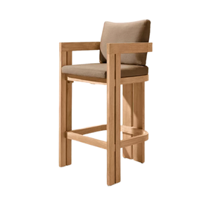 Chaise de bar moderne et contemporaine en teck massif, durable, avec accoudoirs fixes et siège rembourré, pour la maison, le bar ou le restaurant - Product Image 5